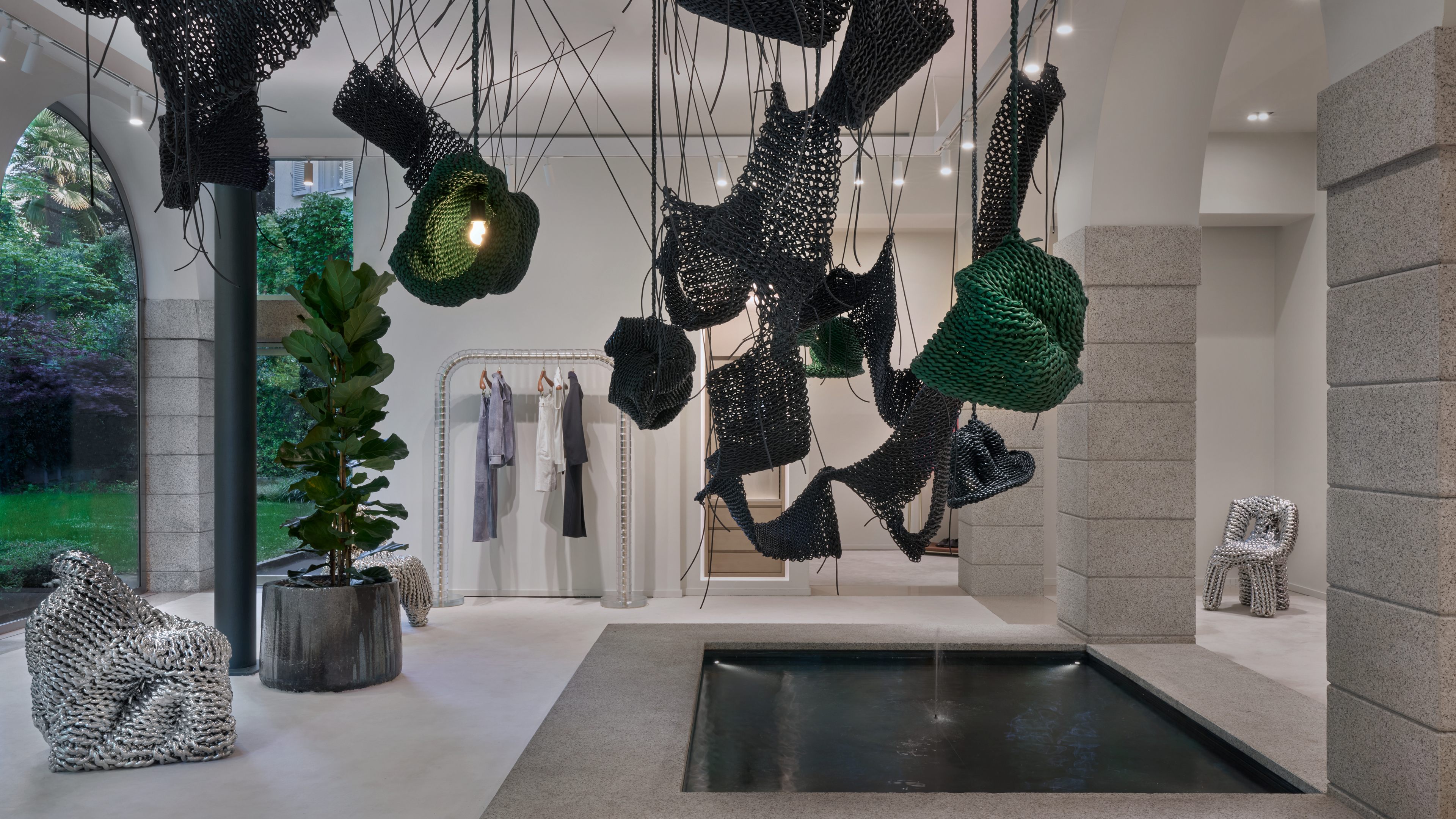 Woven leather forms at Bottega Veneta showroom 