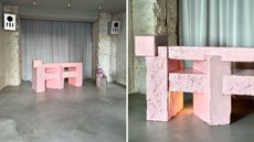 Brutalist Pink DJ Booth by Yont Studio for SEVEN